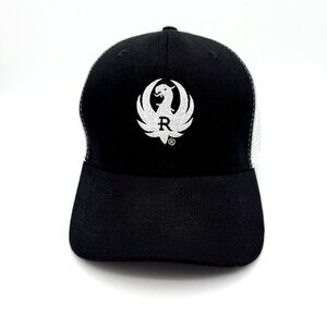 RUGER Black & White Mesh Trucker Hat - Hunter, Classic Phoenix “R” Logo Gorpcore